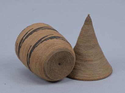Covered Tutsi agaseke with linear decoration...
