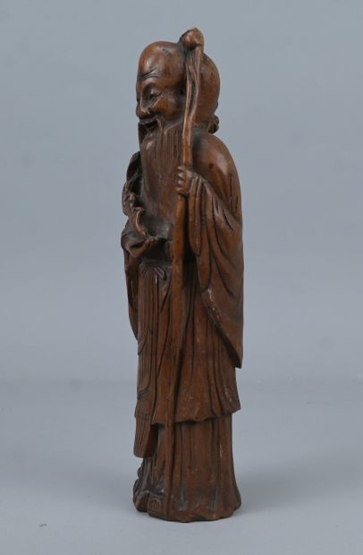 Sculpture chinoise en bambou représentant...