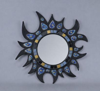Miroir soleil convexe vintage en résine et...