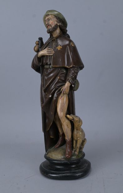 Saint Roch the Pilgrim with His Dog, polychrome...