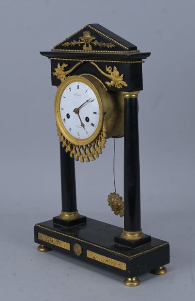 Empire-style portico clock in black marble...