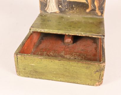 Plat de quête à manche en bois peint – scène...