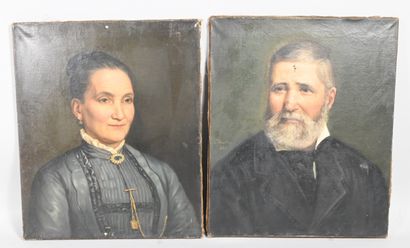 Pair of portraits of a prominent figure and...