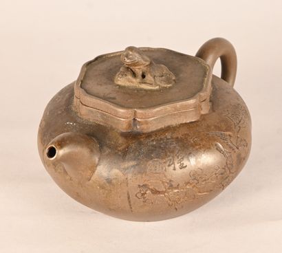 Yixing stoneware teapot with incised and...