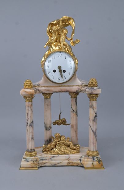 Louis XVI-style portico clock in marble and...