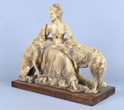 Élégante aux lévriers – sculpture Art Déco...