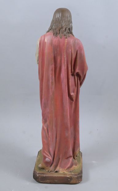 Jesus the Good Shepherd, polychrome plaster...
