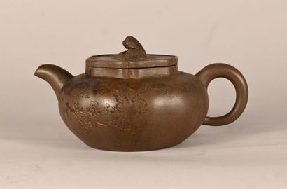 Yixing stoneware teapot with incised and...