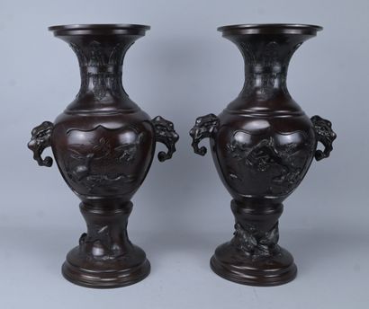 Paire de grands vases japonais en bronze...