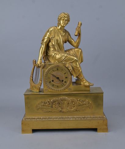 Empire-style clock in chiseled bronze with...