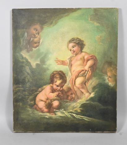 Religious scene with putti and angels – oil...