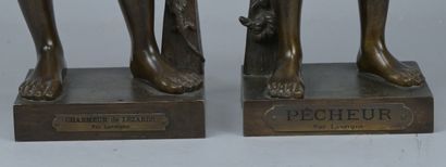 Paire de bronzes « Charmeur de Lézards »...