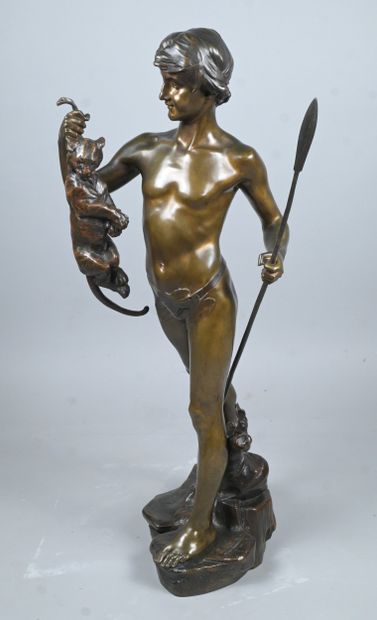 Grand bronze à patine brune de la fin du...