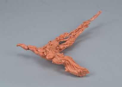Chinese coral sculpture depicting phoenixes...