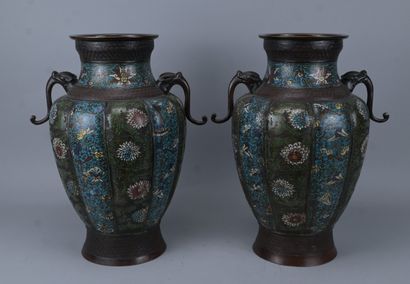 Paire de vases chinois en cloisonné à décor...