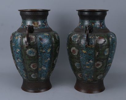 Paire de vases chinois en cloisonné à décor...