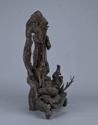 Immortel Shoulao en bois sculpté sur racine...