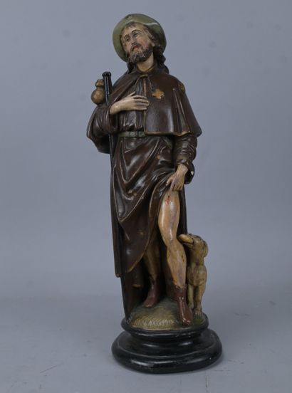 Saint Roch the Pilgrim with His Dog, polychrome...