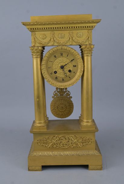 Four-column portico clock in mercury-gilded...