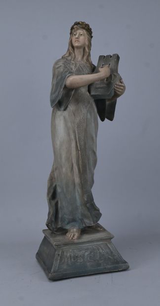 Allegory of Music in patinated plaster, early...