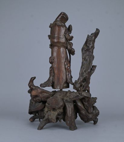 Immortel Shoulao en bois sculpté sur racine...