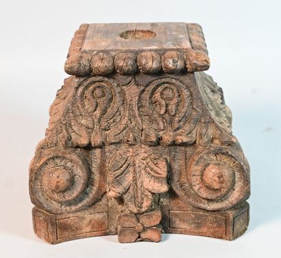 Carved teak architectural capital, India,...