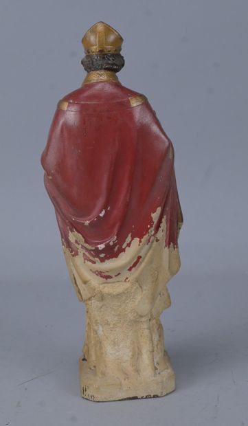 Blessing Saint Bishop, polychrome plaster...