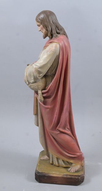 Jesus the Good Shepherd, polychrome plaster...