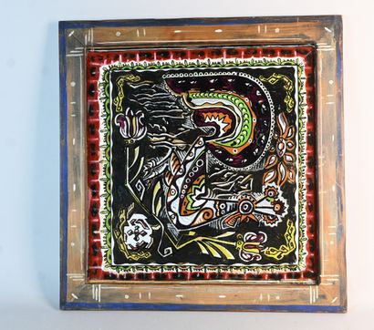 Underglaze painting with stylized folk motifs,...