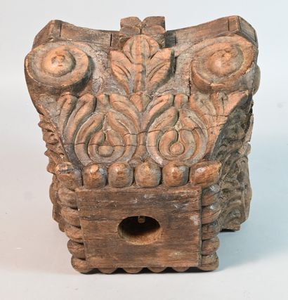 Carved teak architectural capital, India,...