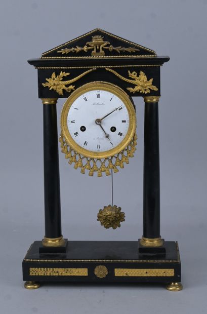 Empire-style portico clock in black marble...