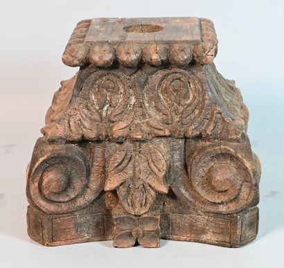 Carved teak architectural capital, India,...