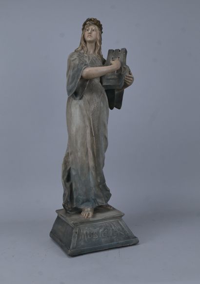 Allegory of Music in patinated plaster, early...
