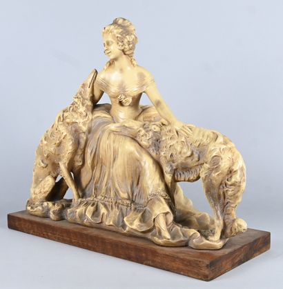 Élégante aux lévriers – sculpture Art Déco...