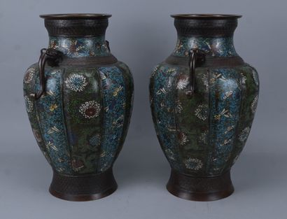 Paire de vases chinois en cloisonné à décor...