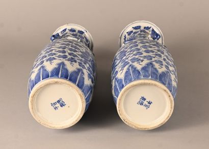 Paire de vases chinois en porcelaine bleu...