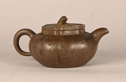 Yixing stoneware teapot with incised and...