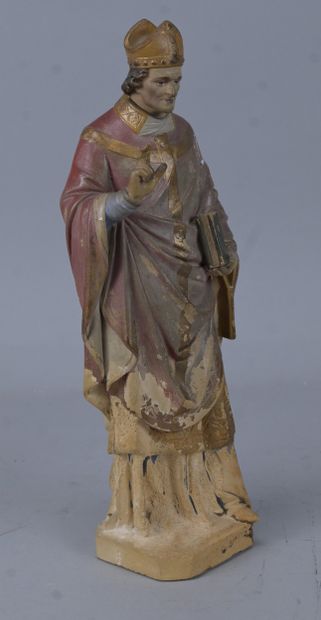 Blessing Saint Bishop, polychrome plaster...