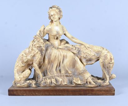 Élégante aux lévriers – sculpture Art Déco...