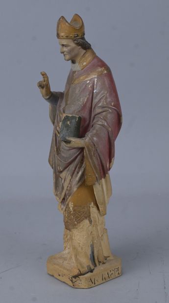 Blessing Saint Bishop, polychrome plaster...