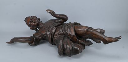 Pair of Baroque carved wooden angels, 17th...