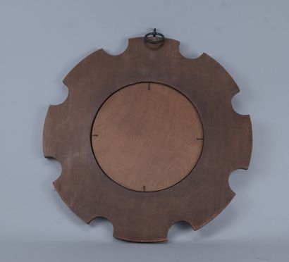 Miroir soleil convexe vintage à plaques émaillées,...