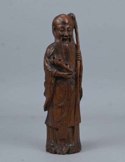 Sculpture chinoise en bambou représentant...