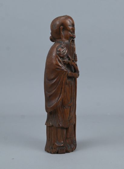 Sculpture chinoise en bambou représentant...