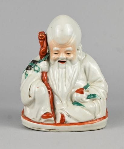 Statuette chinoise de Shou Lao en porcelaine...