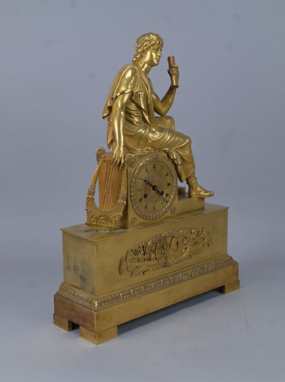 Empire-style clock in chiseled bronze with...
