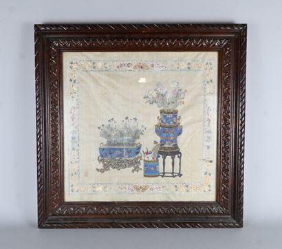 Peinture décorative chinoise sur soie représentant...