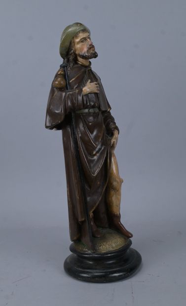 Saint Roch the Pilgrim with His Dog, polychrome...