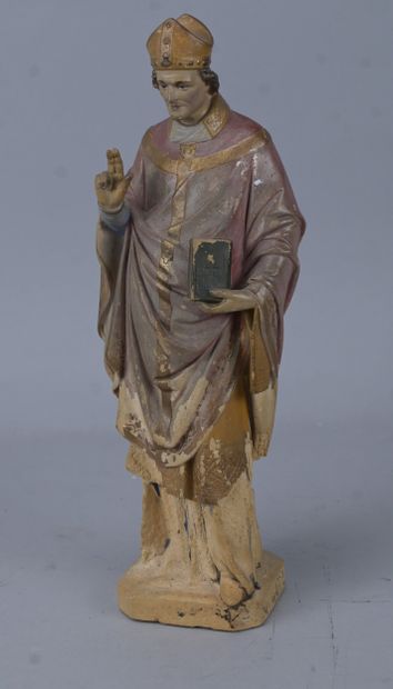 Blessing Saint Bishop, polychrome plaster...