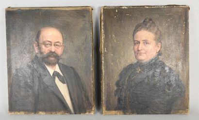 Pair of bourgeois portraits – oil on canvas,...